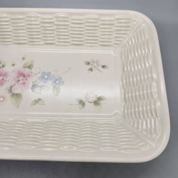 Pfaltzgraff Tea Rose Basket Weave Rectangular Bread Serving Tray Floral - Picture 5 of 7